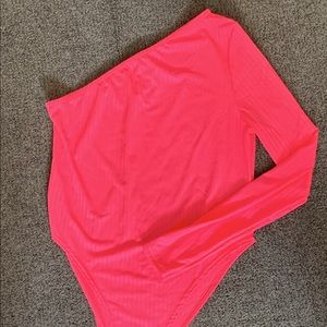 Asymmetrical pink bodysuit boohoo.